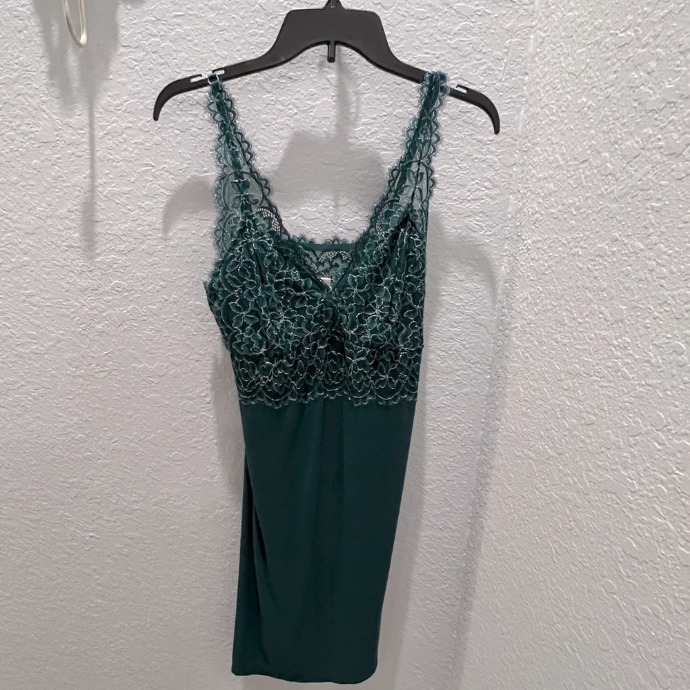 Soft, comfortable, and cute dark green short night gown. Adjustable straps.
